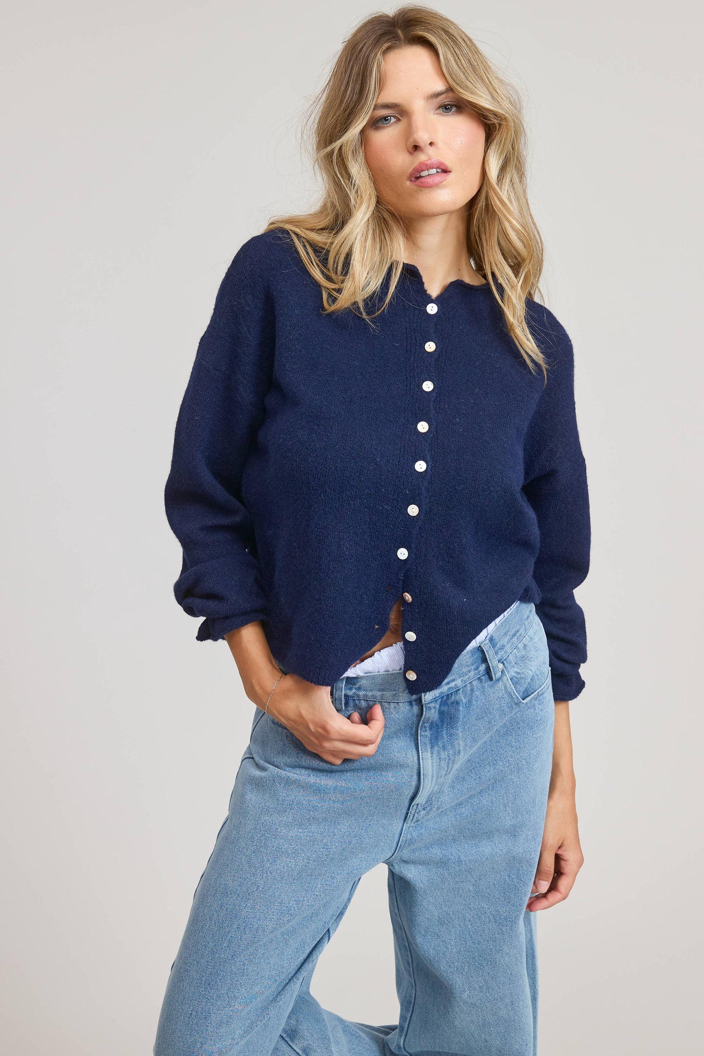 Button Down Cardigan Top Navy