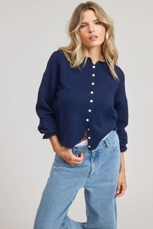 Button Down Cardigan Top Navy