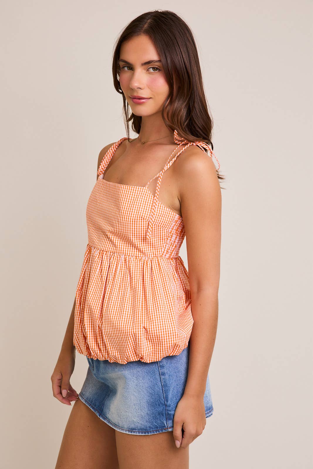 Tie Strap Bubble Hem Top
