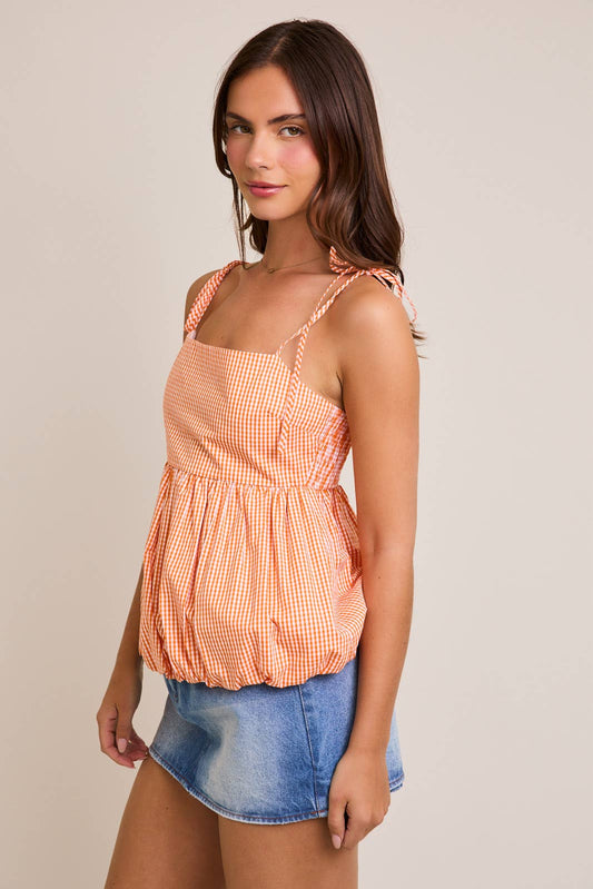 Tie Strap Bubble Hem Top