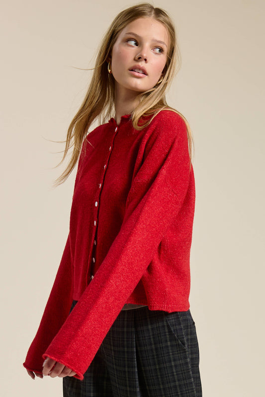 Essential Button Down Cardigan Top Red