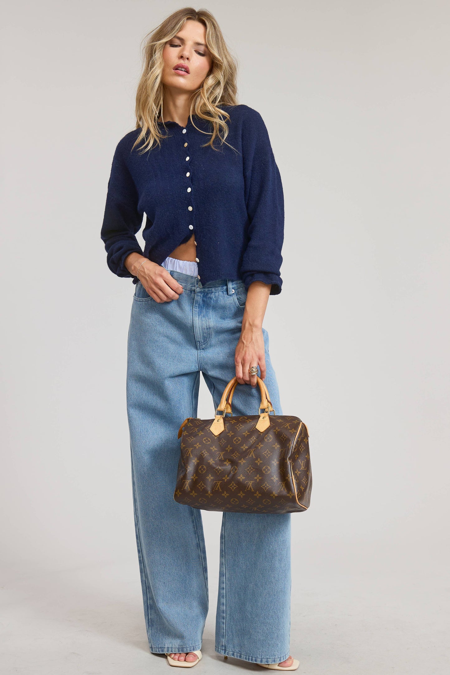 Button Down Cardigan Top Navy